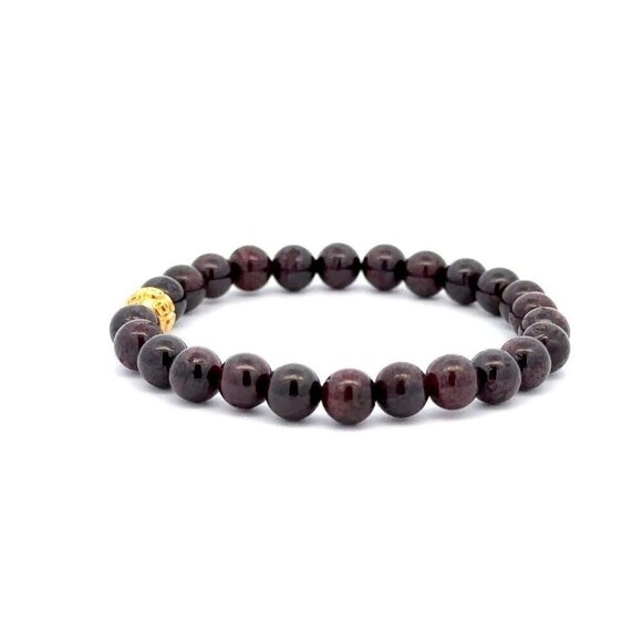 18K Gold Ball Coin Lucky Charm Bracelet Natural Garnet Gemstones 5.5-6mm - Picture 5 of 9